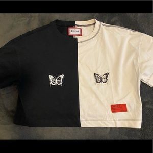 NEW CHNGE Black and White Butterfly Crop Top, Small